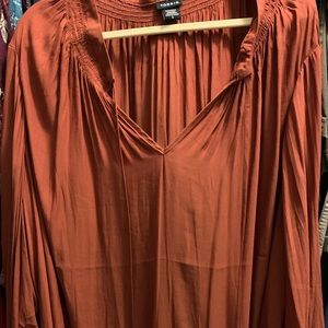 Torrid Billowy Flowy Rich Brown Tie Neck Blouse